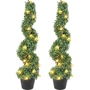 36 in Artificial Boxwood Spiral Topiary Trees 2Pcs Beautiful Realistic Spiral Artificial Trees with Pot Base, UV Protection for Longer Life, Incorporated Into for Outdoor&Indoor Decor