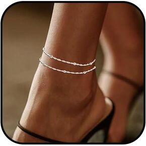 Layered Beaded Silver Anklet for Women Waterproof Anklet Exquisite Beaded Anklet for Women Summer Beach Anklet Holiday Fashion Jewelry Anklet Non Tarnish Non Fading Anklet