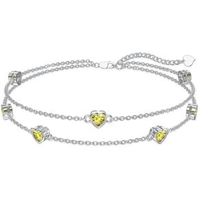Dorunmo Birthstone Anklet Bracelets for Women 925 Sterling Silver Heart Birthstone Anklet Bracelet Birthday Anniversary Jewelry Best Mother's Day for Women Wife Her