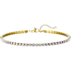 18K White Gold Plated Tennis Anklet for Women 3mm/4mm/5mm Wide Stainless Steel Gold Ankle Bracelets for Women Waterproof Never Tarnish