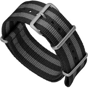 Classic Bond 1973 British Military Cadet. Black and Grey Nylon Mens Replacement Watch Strap. Rugged, Quick-Drying and Secure Wristwatch Strap for Outdoor Activities
