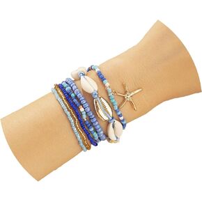 7Pcs Beach Surfer Wave Bracelet for Women,Ocean Wave Adjustable Waterproof Handmade Braided String Beaded Bracelet Friendship Bracelet Anklets Summer Jewelry for Girls