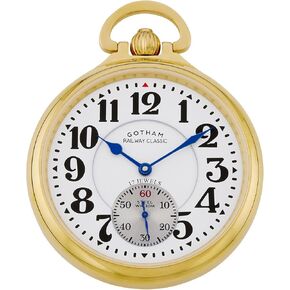 Gotham Men's Gold Plated Stainless Steel Mechanical Hand Wind Railway Classic Nostalgia Series Pocket Watch # GWC14123G
