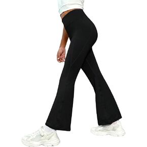 GORGLITTER Girl's Tummy Control Flare Leggings Solid Athletic High Waisted Wide Leg Yoga Pants