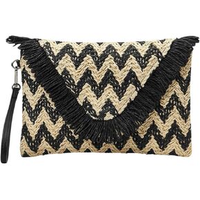 Verdusa Women's Straw Clutch Handbag Boho Fringe Handbags Wristlet Purses