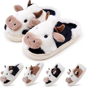 Cow Slippers for Kids, Toddler Boys Girls Cute Cartoon Cow Animal Slippers, Fuzzy Kawaii Non-Slip House Slippers Shoes for Indoor and Outdoor