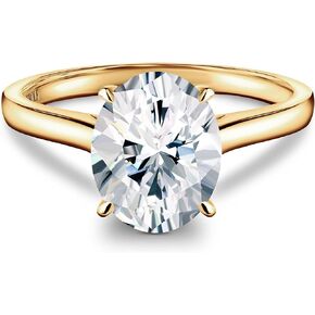 ISAAC WOLF Certified 10k Solid 5 Carat Oval Cut Genuine Moissanite Diamond VVS1 Wedding Ring Solid White, Yellow OR Rose GOLD
