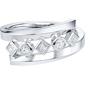 THELANDA Round and Princess Cut Genuine Moissanite or Simulated Diamond 8mm Wide Unisex Five Stones Split Twisted Bezel Set Wedding Band Ring