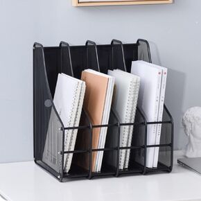Efficient Mesh Vertical Desktop File Organizer - 4-Slot Document Sorter & Holder Rack for Office, Home, & School Supplies Organization