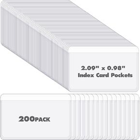 200 Pack Self Adhesive Index Card Pockets Clear Plastic labels Holders with Top Open for Loading library card pockets for Organizing and Protecting Your Index Cards or Photos, 2.09 x 0.98 Inch