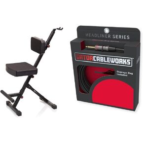 Gator Frameworks Deluxe Guitar Performance Seat with 3-Point Height-Adjustment System and Rear Guitar Hanger (GFW-GTR-SEATDLX) & Hercules FS100B Foot Rest,Black