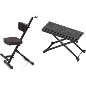 Gator Frameworks Deluxe Guitar Performance Seat with 3-Point Height-Adjustment System and Rear Guitar Hanger (GFW-GTR-SEATDLX) & Hercules FS100B Foot Rest,Black