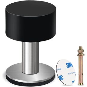 Door stoppers with Stickers and Expansion Anchor Bolts, Self-Adhesive Door Stop with Black Rubber & Stainless Steel Body - Heavy Duty Door Stopper Sound Dampening, Door stoppers for Bottom of Door