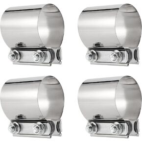 4 PCS 2.25 Inch Exhaust Clamp, Butt Joint Exhaust Band Clamp Sleeve, Stainless Steel Exhaust Coupler for 2.25-Inch OD Exhaust Pipes, Mufflers