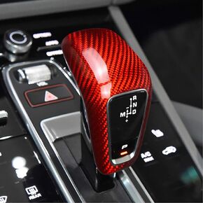 Real Carbon Fibre Gear Shift Knob Trim Cover for Porsche Cayenne/Porsche Cayenne New Energy 2018-2024 Porsche Cayenne Accessories (Red)