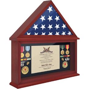 Flag Certificate Display Case for American Veteran Burial Flag Military Flag Display Case Funeral Flag Solid Wood Flag Shadow Boxes to Fit a Folded 5'x9.5' American Flag with Polished Plexiglass
