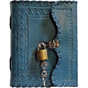 TUZECH Leather Journal for Men and Women Diary to Write Poems,Sketchbook Book of Shadows, Record Keeping Notebook Personal Memoir with Lock and Key Leather Bound - Unlined (Blue)