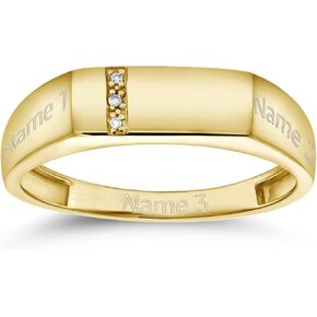 Gem Stone King Men's Custom Engraving Lazer Cut 10K Solid Yellow Gold White Diamond Wedding Anniversary Ring Available In Size 7, 8, 9, 10, 11, 12, 13