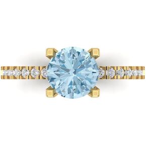 Clara Pucci 1.64ct Round Cut Solitaire Natural Swiss Blue Topaz Designer Anniversary Bridal accent Engagement Ring Real 14k Yellow Gold