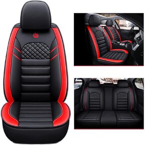 B010 Car Seat Cover Waterproof Faux Leather Universal Fit for Girls Women Ladies Car Seat，for Hyundai Honda Accord Kia Civic Corolla Camry CR-V RAV4 Fusion SUV Truck(Full Set, Black & Pink)