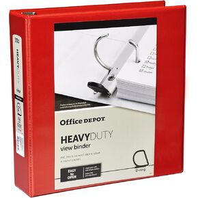 Office Depot® Brand Heavy-Duty D-Ring View Binder, 2" Rings, 54% Recycled, Red