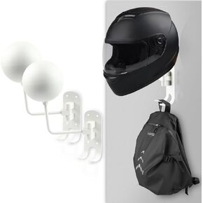4-Hole Motorcycle Helmet Holder Wall Mount, Supports 180° Rotation, 2-Hook Helmet Rack Equipped with Screw Mounting Tools (White, 2-Pack)