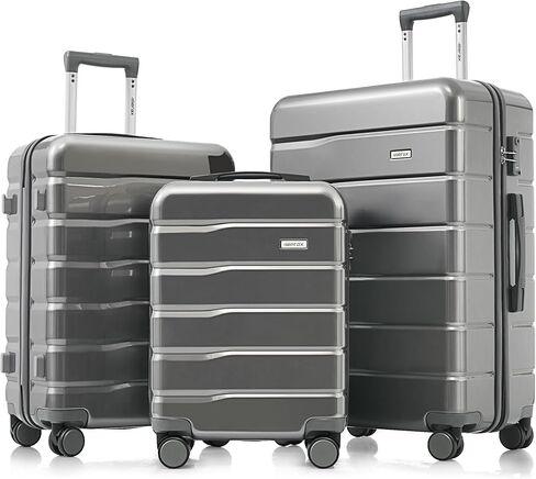 Merax 3 قطع ABS مجموعات الأمتعة الصلبة العجلات الدوارة حقيبة TSA، رمادي مشرق، 20/24/28 بوصة in Kuwait