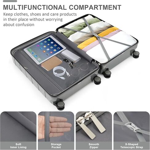 Merax 3 قطع ABS مجموعات الأمتعة الصلبة العجلات الدوارة حقيبة TSA، رمادي مشرق، 20/24/28 بوصة in Kuwait