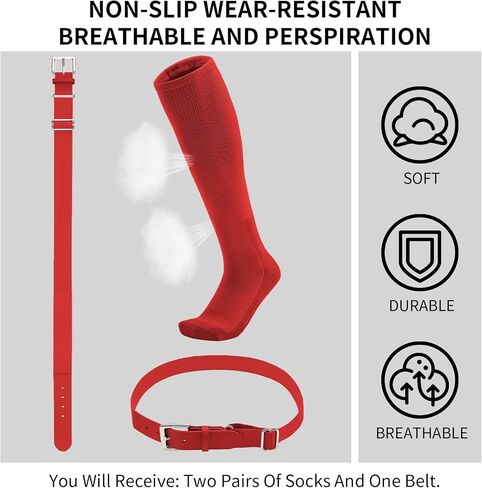 QBK 2T/3T/4T/5T Toddler Baseball Socks And Belt Youth Softball Tee Ball Combo Set for Boy Girl (1 Pairs of Socks & 1 Belt) in Saudi Arabia