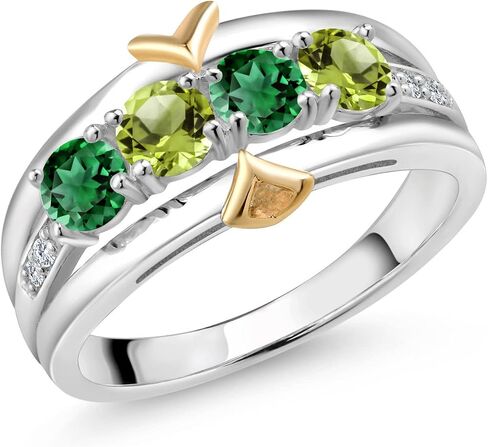 Gem Stone King 925 Sterling Silver and 10K Yellow Gold Round Green Nano Emerald Green Peridot and White Lab Grown Diamond Women Band Ring (1.25 Cttw, Available In Size 5, 6, 7, 8, 9) in Saudi Arabia