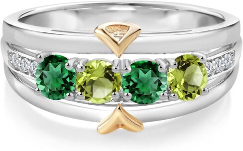 Gem Stone King 925 Sterling Silver and 10K Yellow Gold Round Green Nano Emerald Green Peridot and White Lab Grown Diamond Women Band Ring (1.25 Cttw, Available In Size 5, 6, 7, 8, 9) in Saudi Arabia
