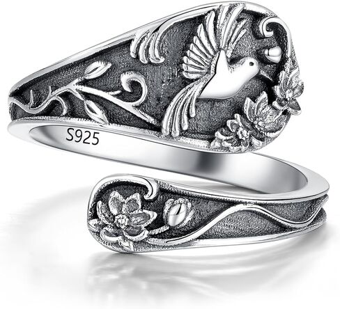 Spoon Ring Sterling Silver Hummingbird Ring Vintage Antique Spoon Rings Adjustable Thumb Rings for Women in Saudi Arabia