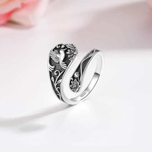 Spoon Ring Sterling Silver Hummingbird Ring Vintage Antique Spoon Rings Adjustable Thumb Rings for Women in Saudi Arabia
