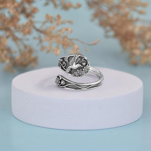 Spoon Ring Sterling Silver Hummingbird Ring Vintage Antique Spoon Rings Adjustable Thumb Rings for Women in Saudi Arabia