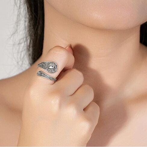 Spoon Ring Sterling Silver Hummingbird Ring Vintage Antique Spoon Rings Adjustable Thumb Rings for Women in Saudi Arabia