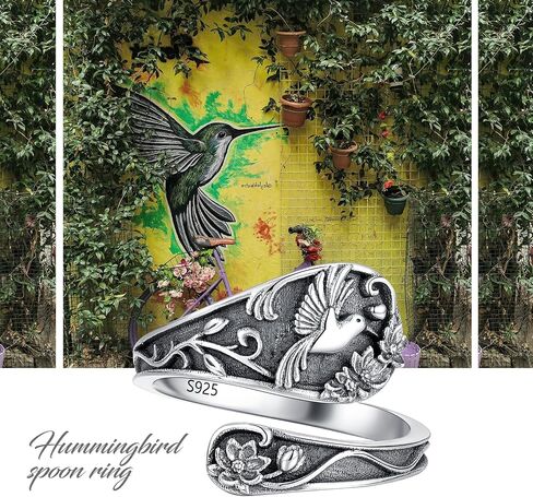 Spoon Ring Sterling Silver Hummingbird Ring Vintage Antique Spoon Rings Adjustable Thumb Rings for Women in Saudi Arabia