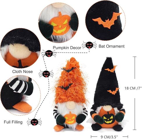 ديكورات جنوم الهالوين، قطعتان من زخارف الخفافيش المصنوعة يدويًا من تومتي السويدية، دمية قزم قطيفة من نيسيه جنوم الرائعة لحفلات الهالوين وديكور المنزل والمكتب in Kuwait