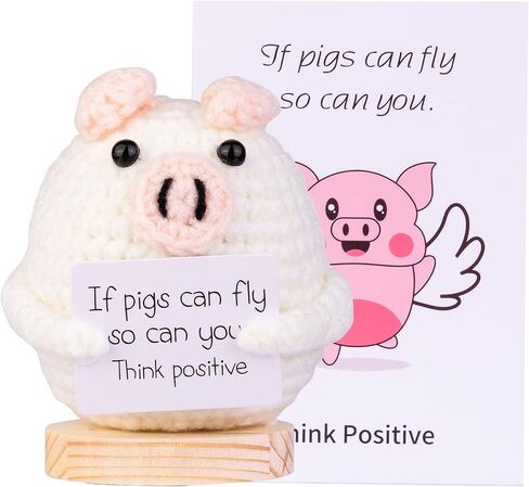 Handmade Emotional Support Pig Car Ornament, Funny Positive Crochet Pig Doll Car Dashboard Decoration Gift with Wooden Base for Car Home Office(White) in Saudi Arabia