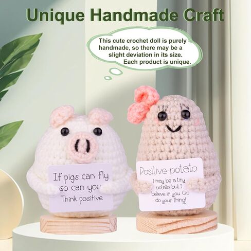Handmade Emotional Support Pig Car Ornament, Funny Positive Crochet Pig Doll Car Dashboard Decoration Gift with Wooden Base for Car Home Office(White) in Saudi Arabia