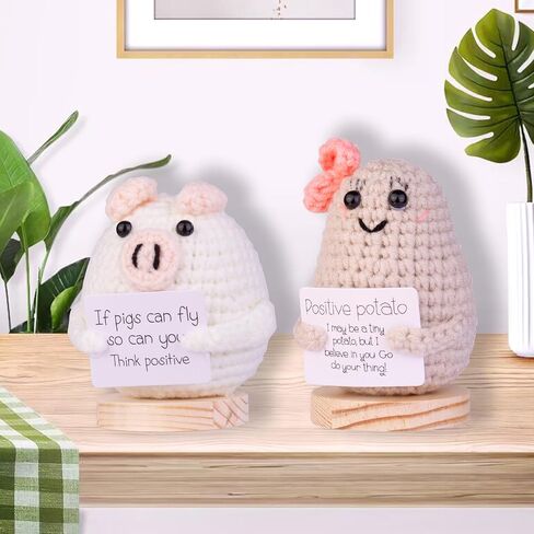 Handmade Emotional Support Pig Car Ornament, Funny Positive Crochet Pig Doll Car Dashboard Decoration Gift with Wooden Base for Car Home Office(White) in Saudi Arabia