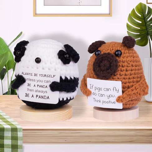 Handmade Emotional Support Pig Car Ornament, Funny Positive Crochet Pig Doll Car Dashboard Decoration Gift with Wooden Base for Car Home Office(White) in Saudi Arabia