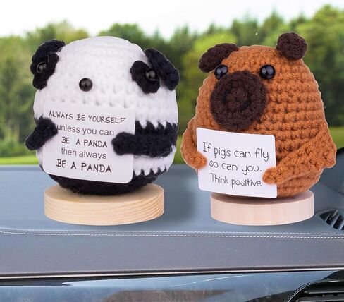 Handmade Emotional Support Pig Car Ornament, Funny Positive Crochet Pig Doll Car Dashboard Decoration Gift with Wooden Base for Car Home Office(White) in Saudi Arabia
