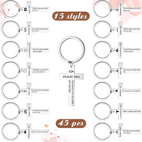 45 Pcs Christian Cross Keychain Bulk 15 Styles Bible Verse Keychain Stainless Steel Religious Inspirational Gifts in Saudi Arabia