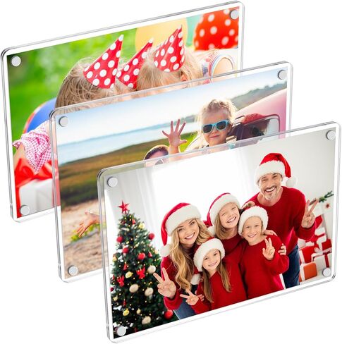 3 Pack- Acrylic Fridge Magnetic Frame, Acrylic Photo Picture Frames, Double Sided Photo Refrigerator Magnet Picture Frame, Clear Picture Display Frame, 6×4 In in Saudi Arabia