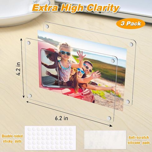 3 Pack- Acrylic Fridge Magnetic Frame, Acrylic Photo Picture Frames, Double Sided Photo Refrigerator Magnet Picture Frame, Clear Picture Display Frame, 6×4 In in Saudi Arabia