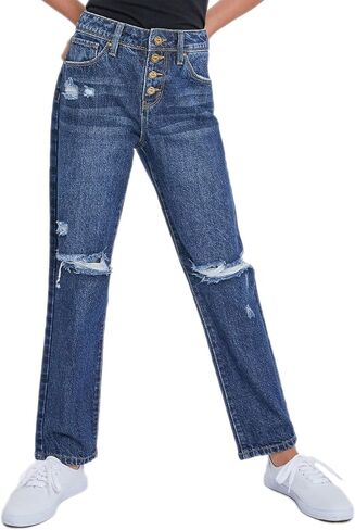 YMI Girls Selena Dream Button Fly Straight Leg Hybrid Jeans in Saudi Arabia