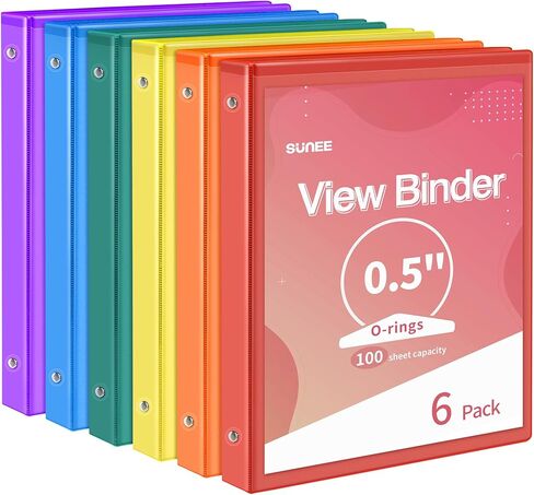 SUNEE 3 Ring Binder 1 Inch 6 Pack, Clear View Binder Three Ring PVC-Free (Fit 8.5x11 Inches) for School Binder or Office Binder Supplies, White Binder in Kuwait