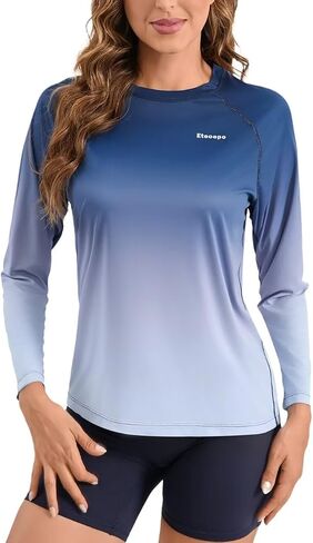 قمصان Rash Guard للنساء بعامل حماية من الأشعة فوق البنفسجية 50+ بأكمام طويلة، قمصان للسباحة وخفيفة الوزن in Kuwait