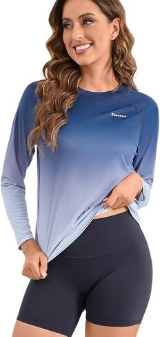 قمصان Rash Guard للنساء بعامل حماية من الأشعة فوق البنفسجية 50+ بأكمام طويلة، قمصان للسباحة وخفيفة الوزن in Kuwait