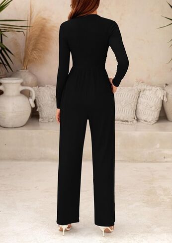 PRETTYGARDEN Women's Jumpsuit Dressy Casual One Piece Outfits Long Sleeve Mock Neck Wide Leg Pants Rompers in Saudi Arabia